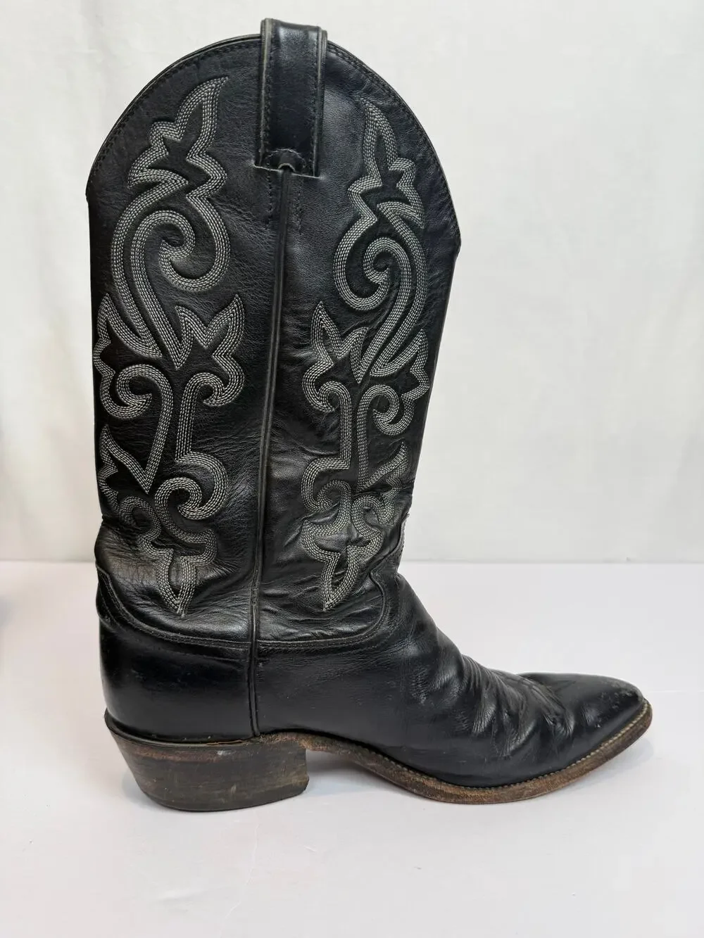 Justin 1408 Mens 9D Black Leather Cowboy Boots Western Pull-On USA Made - Picture 1 of 10